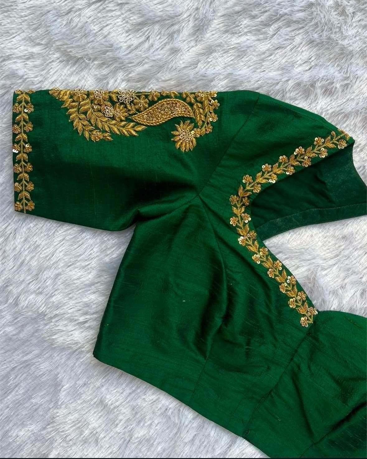 pure silk hand embroidery blouse/short sleeve maggam blouse/raw silk zardosi blouse/hand embroidered blouse/green ready made blouse zardosi