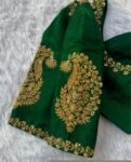 pure silk hand embroidery blouse/short sleeve maggam blouse/raw silk zardosi blouse/hand embroidered blouse/green ready made blouse zardosi