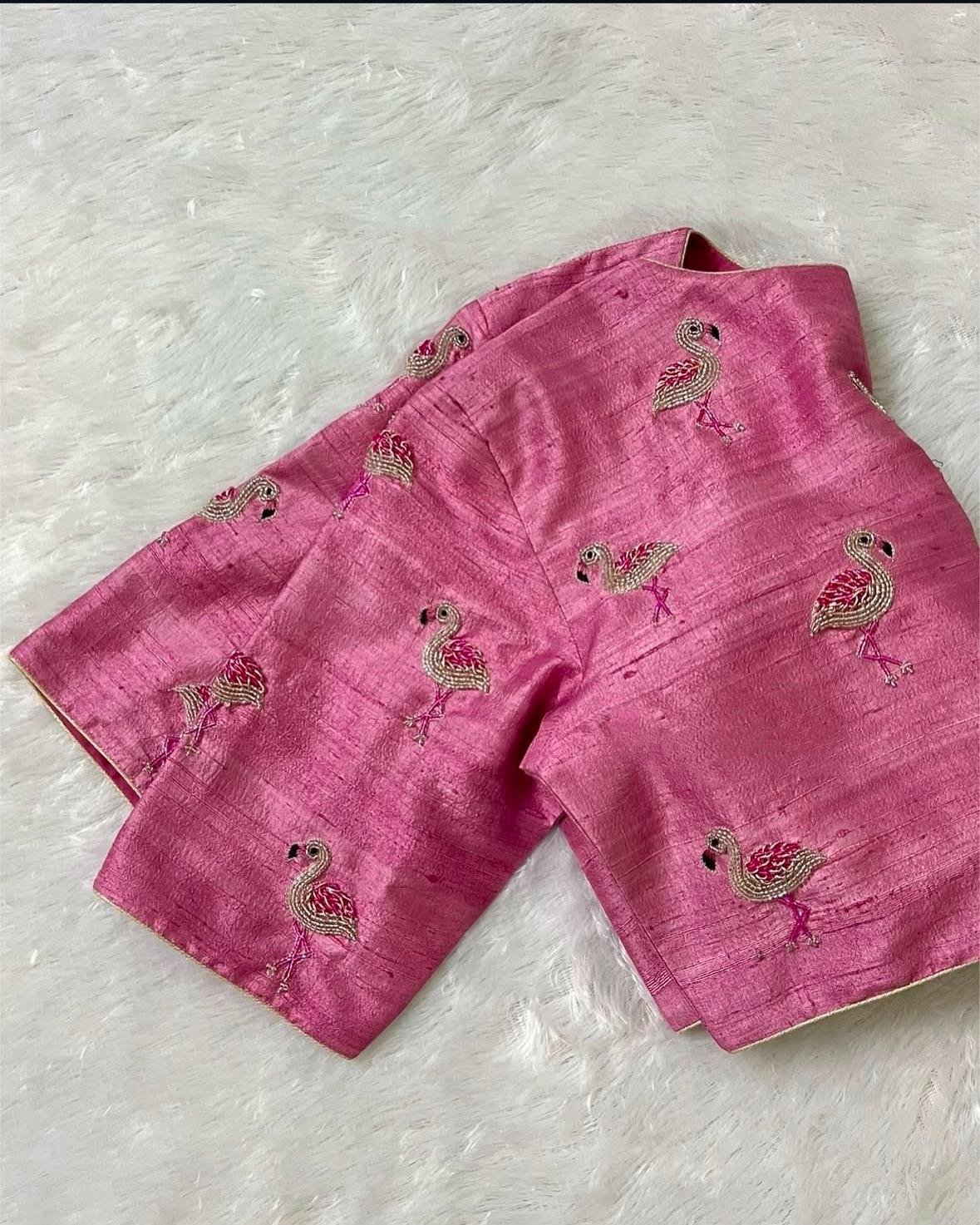 Pure silk hand embroidery blouse/saree maggam light pink blouse /pink saree blouse/ hand embroidered blouse / pink ready made blouse zardosi