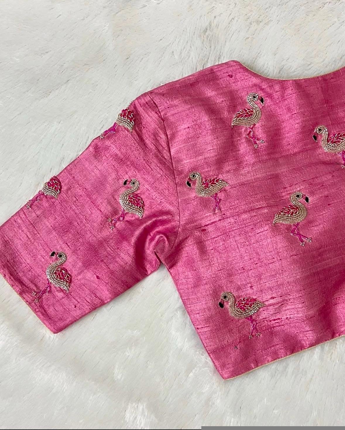 Pure silk hand embroidery blouse/saree maggam light pink blouse /pink saree blouse/ hand embroidered blouse / pink ready made blouse zardosi