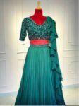 Women’s lehenga set/green croptop lehenga/Indian crop top skirt USA/hand embroideredwedding lehenga USA/green silk skirt/green ruffle leheng