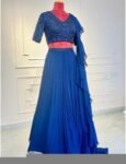 Women’s lehenga set/blue croptop lehenga/Indian crop top skirt USA/hand embroidered wedding lehenga USA/blue silk skirt/royalblue lehenga