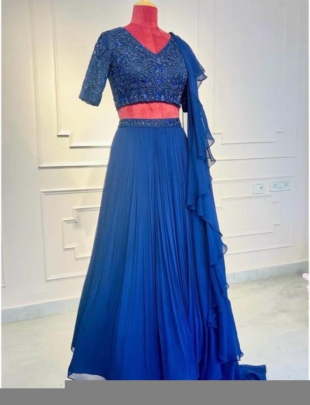 Women’s lehenga set/blue croptop lehenga/Indian crop top skirt USA/hand embroidered wedding lehenga USA/blue silk skirt/royalblue lehenga