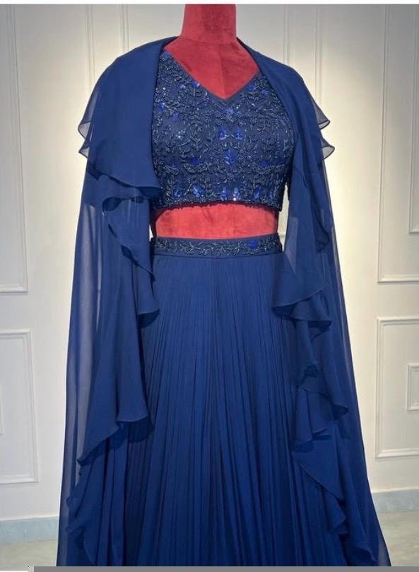 Women’s lehenga set/blue croptop lehenga/Indian crop top skirt USA/hand embroidered wedding lehenga USA/blue silk skirt/royalblue lehenga