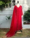 Hand embroidered Anarkali with pants/red anarkali suit set/red anarkali with organza dupatta USA/red kurta with dupatta/red anarkali dress