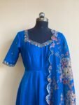 Anarkali with floral dupatta/blue anarkali suit set/anarkali dupatta USA/blue floral embroidery dupatta/ Indian dresses/blue floral anarkali