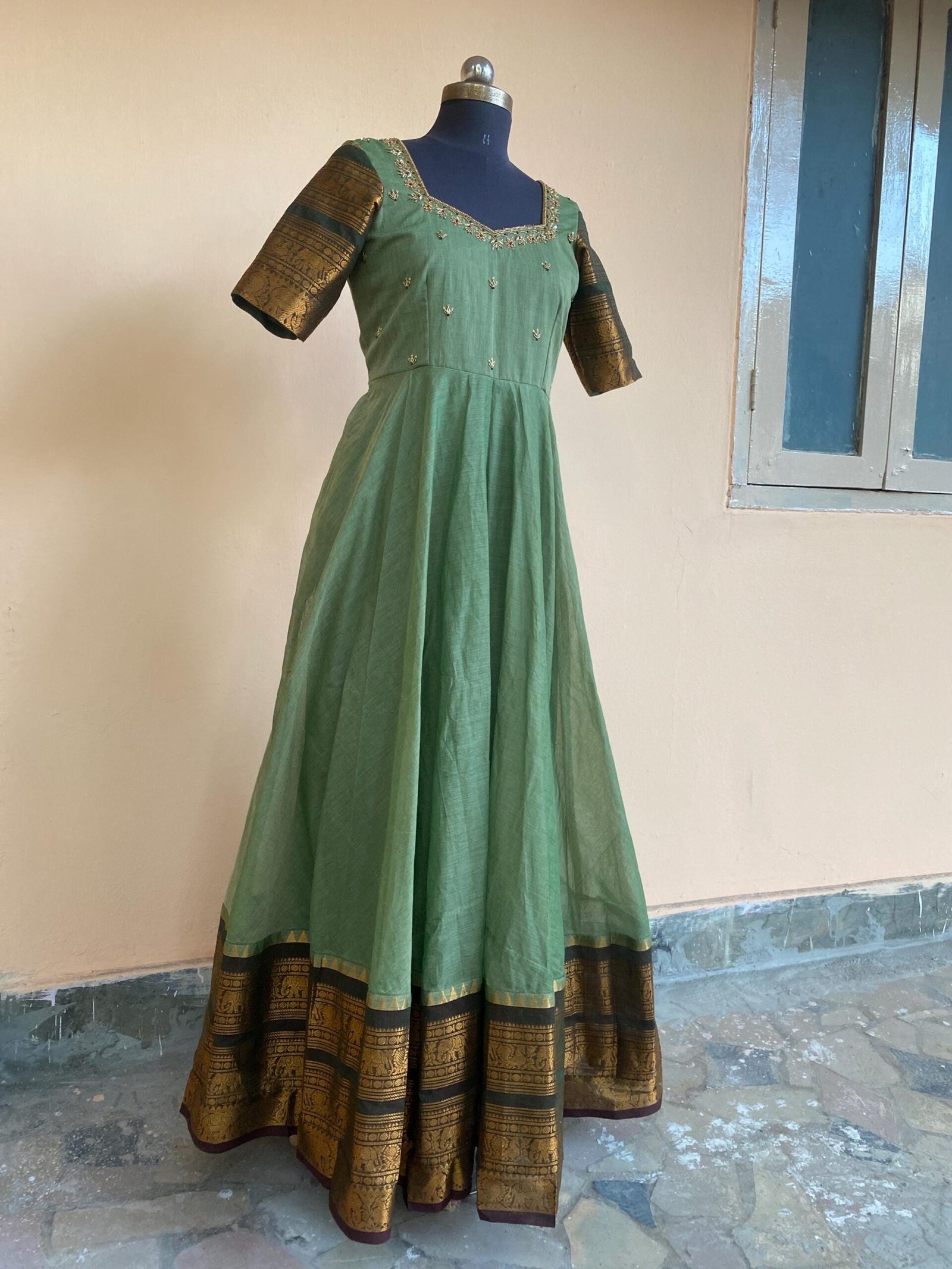 Anarkali usa/pink anarkali kurta/pure Handloom big border dress/pure kanchi cotton anarkali/ saree dresses/narayanpet kanchi handloom dress