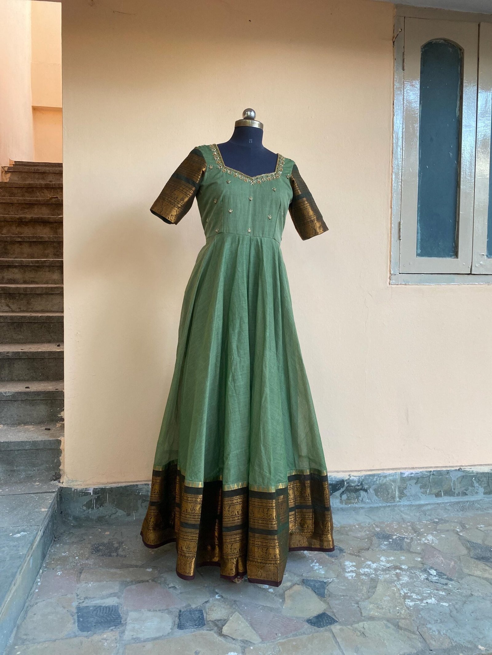 Anarkali usa/pink anarkali kurta/pure Handloom big border dress/pure kanchi cotton anarkali/ saree dresses/narayanpet kanchi handloom dress