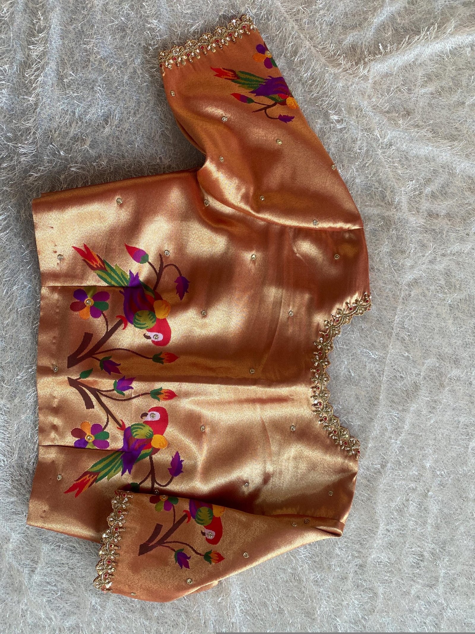 pure silk hand embroidery blouse/elbow sleeve maggam blouse/paithani zardosi blouse/hand embroidered blouse/red Paithani ready made blouse
