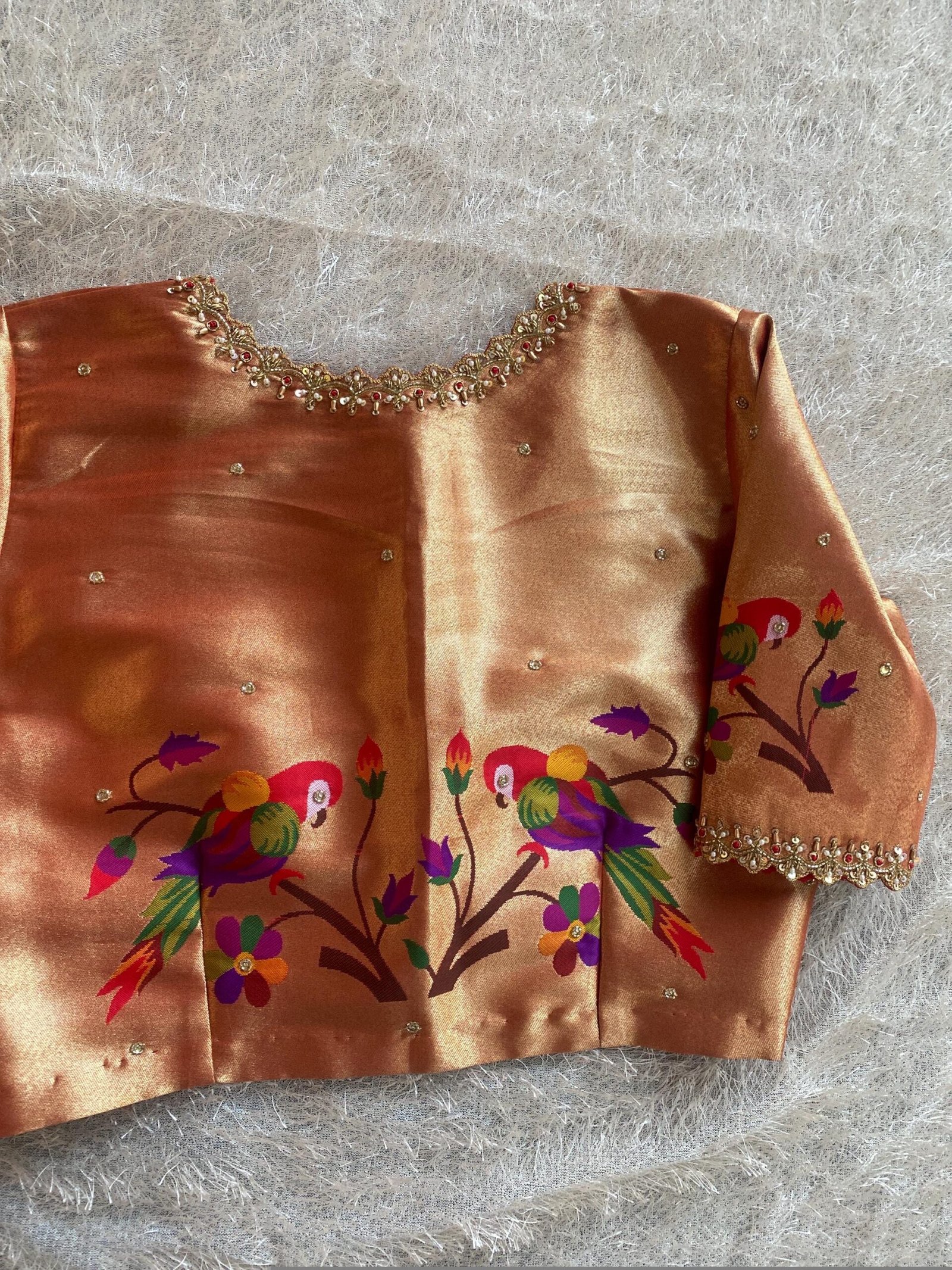 pure silk hand embroidery blouse/elbow sleeve maggam blouse/paithani zardosi blouse/hand embroidered blouse/red Paithani ready made blouse