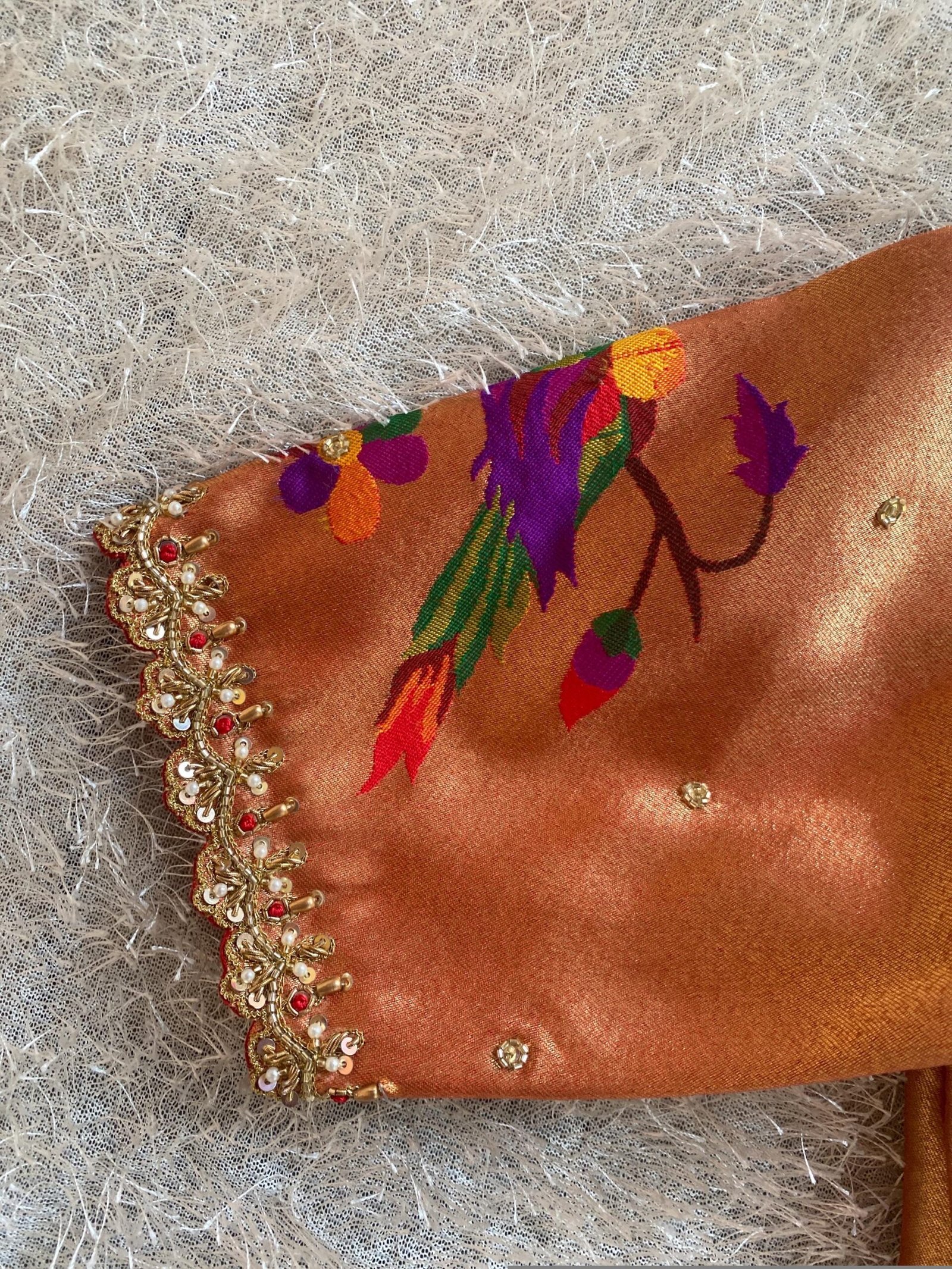 pure silk hand embroidery blouse/elbow sleeve maggam blouse/paithani zardosi blouse/hand embroidered blouse/red Paithani ready made blouse