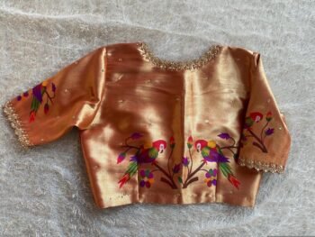 pure silk hand embroidery blouse/elbow sleeve maggam blouse/paithani zardosi blouse/hand embroidered blouse/red Paithani ready made blouse