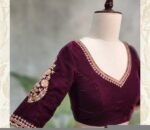 pure velvet hand embroidery blouse/v neck maggam blouse/red zardosi blouse/velvet hand embroidered blouse/burgundy velvet ready made blouse