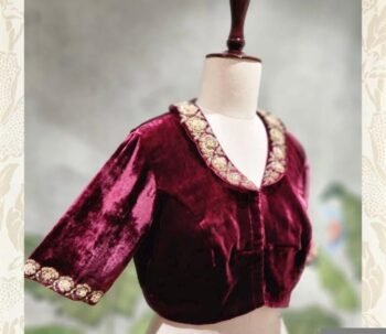 pure velvet hand embroidery blouse/collar maggam blouse/Peter Pan collar blouse/velvet hand embroidered blouse/burgundy ready made blouse us