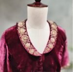 pure velvet hand embroidery blouse/collar maggam blouse/Peter Pan collar blouse/velvet hand embroidered blouse/burgundy ready made blouse us