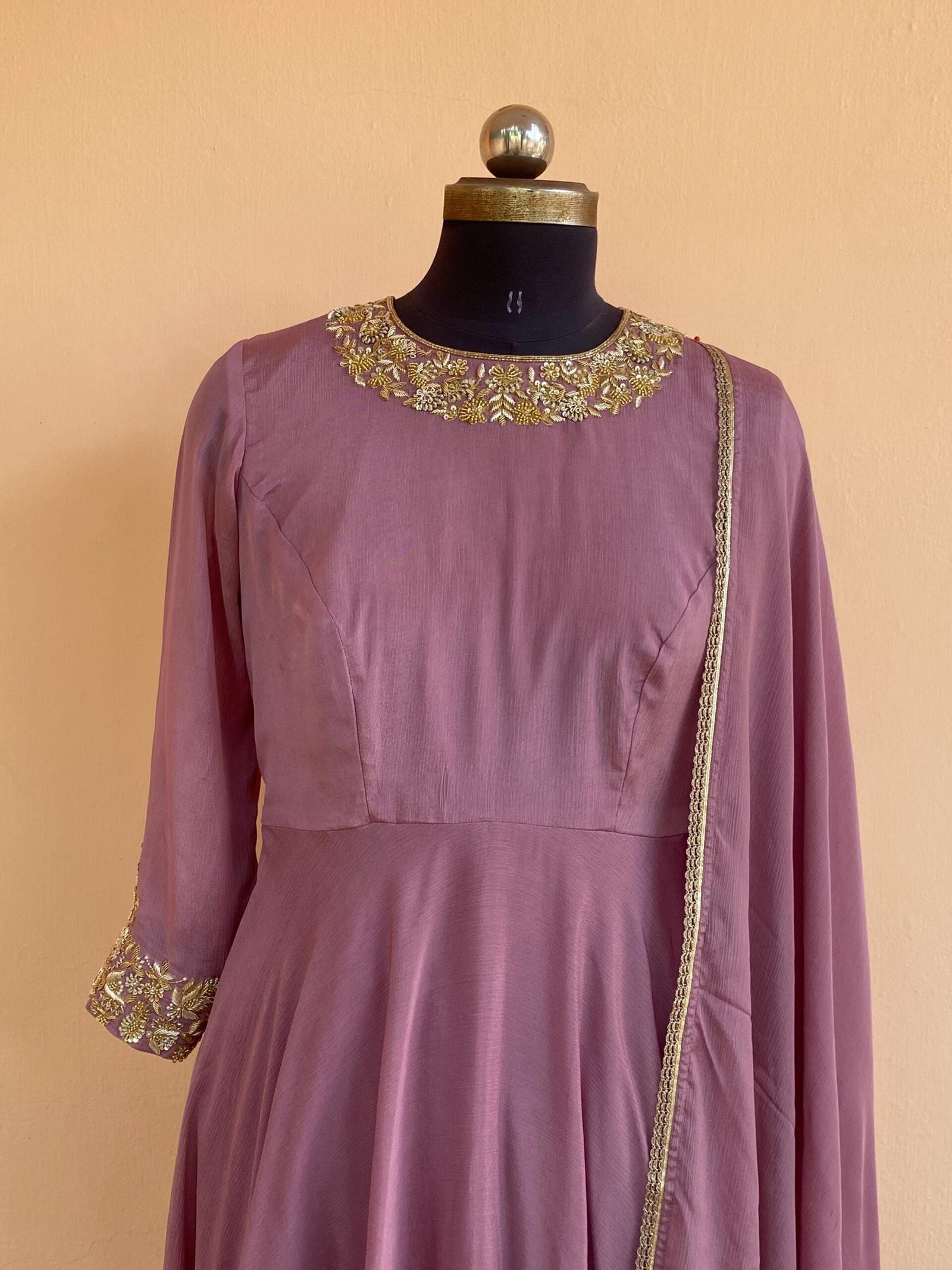 Hand embroidered Anarkali with dupatta/muave anarkali suit set/chinnon silk anarkali dupatta USA/Indian dresses/anarkali dress with dupatta