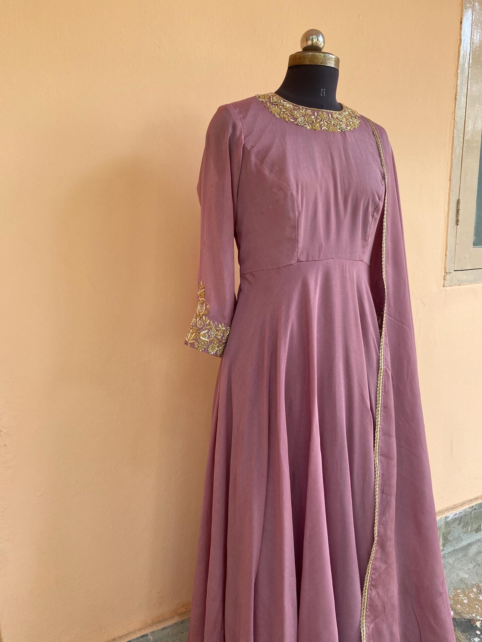 Hand embroidered Anarkali with dupatta/muave anarkali suit set/chinnon silk anarkali dupatta USA/Indian dresses/anarkali dress with dupatta