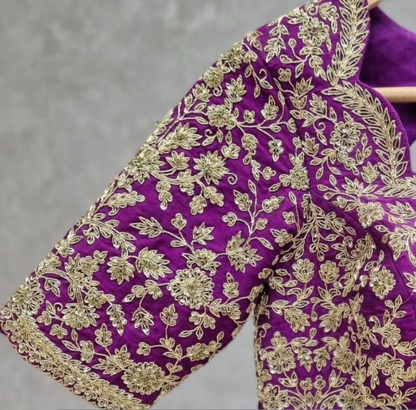 pure silk hand embroidery bridal blouse/ maggam blouse/purple bridal zardosi blouse/hand embroidered blouse/heavy embroidery wedding blouse