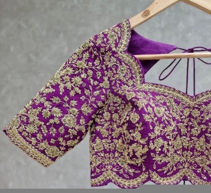 pure silk hand embroidery bridal blouse/ maggam blouse/purple bridal zardosi blouse/hand embroidered blouse/heavy embroidery wedding blouse