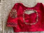 pure silk hand embroidery blouse/reddish pink maggam blouse /raw silk zardosi blouse/hand embroidered blouse /red ready made blouse zardosi