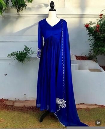 Hand embroidered Anarkali with scallop dupatta/royal blue anarkali suit/georgette anarkali dupatta Indian dresses/anarkali dupatta set u