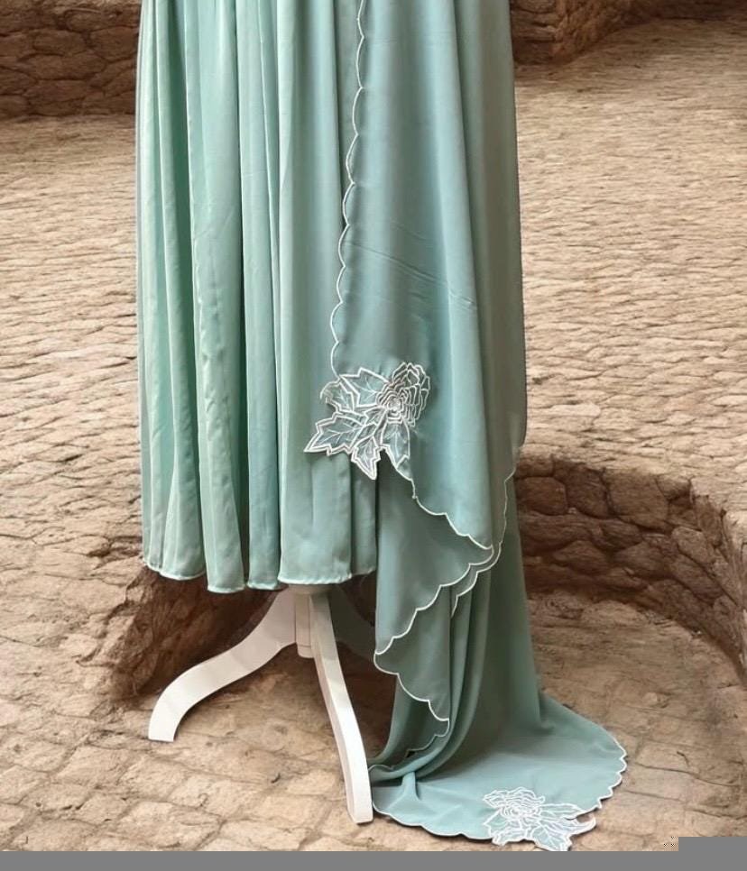 Hand embroidered Anarkali with scallop dupatta/ice blue anarkali suit/georgette anarkali dupatta USA/Indian dresses/anarkali dupatta set usa