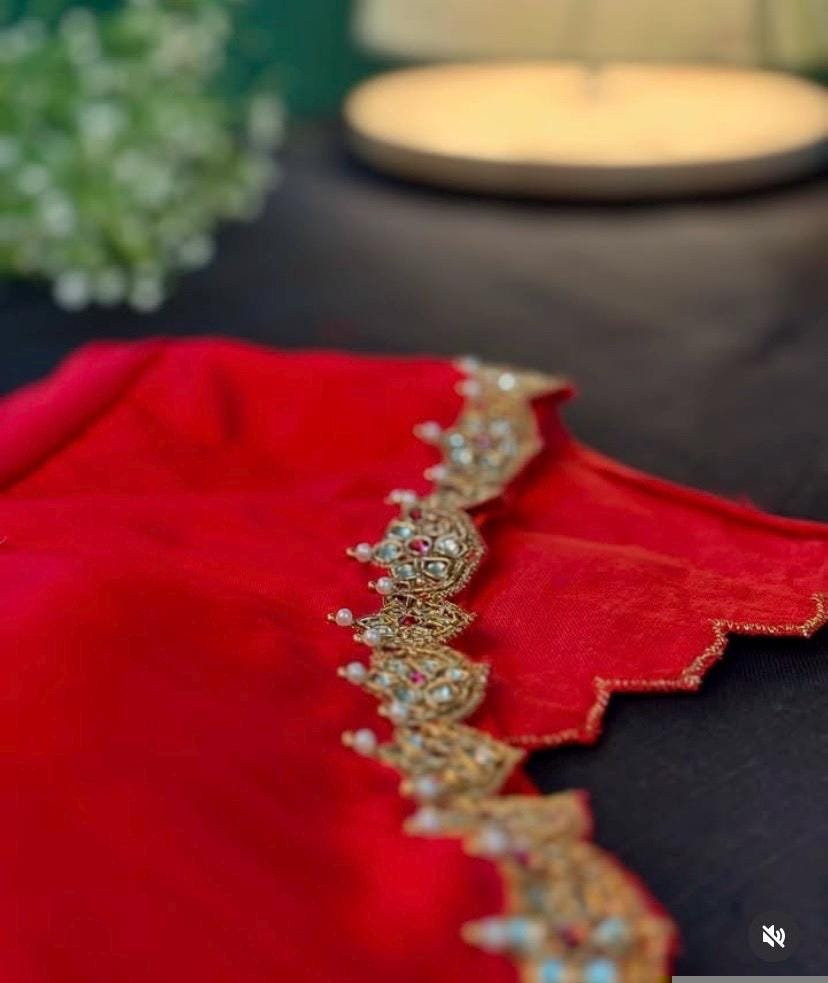 pure silk red hand embroidery blouse/saree maggam blouse/raw silk zardosi blouse/pure red hand embroidered blouse/ready made red blouse usa