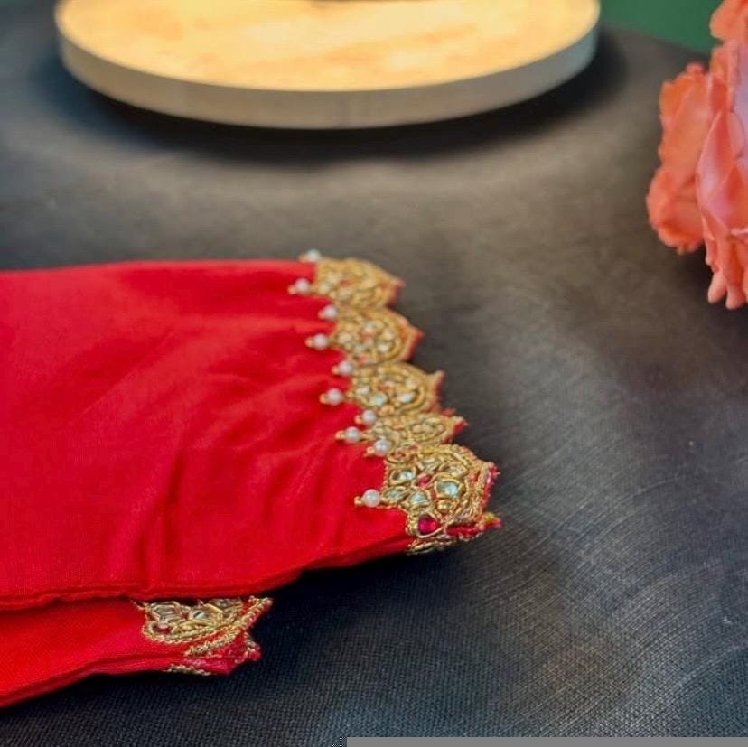 pure silk red hand embroidery blouse/saree maggam blouse/raw silk zardosi blouse/pure red hand embroidered blouse/ready made red blouse usa