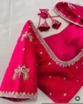 Pink pure silk hand embroidery blouse/readymade maggam blouse/pink saree blouse/ hand embroidered blouse /ready made handmade blouse zardosi