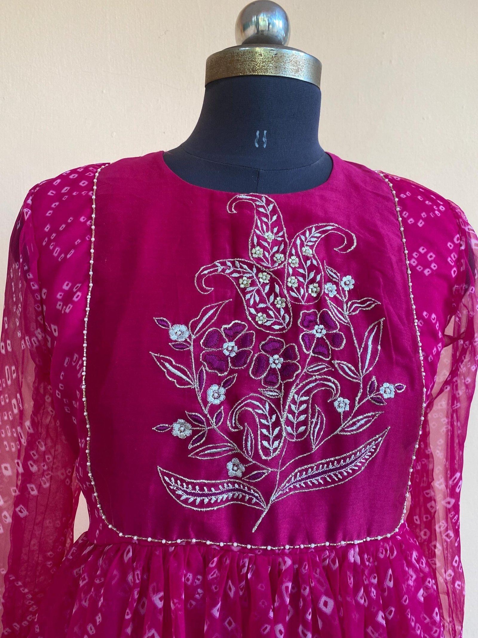 pink bandhani Anarkali/pink anarkali suit set/pure silk anarkali dress USA /designer Indian long gown/womens long gown/pink bandhani kurta