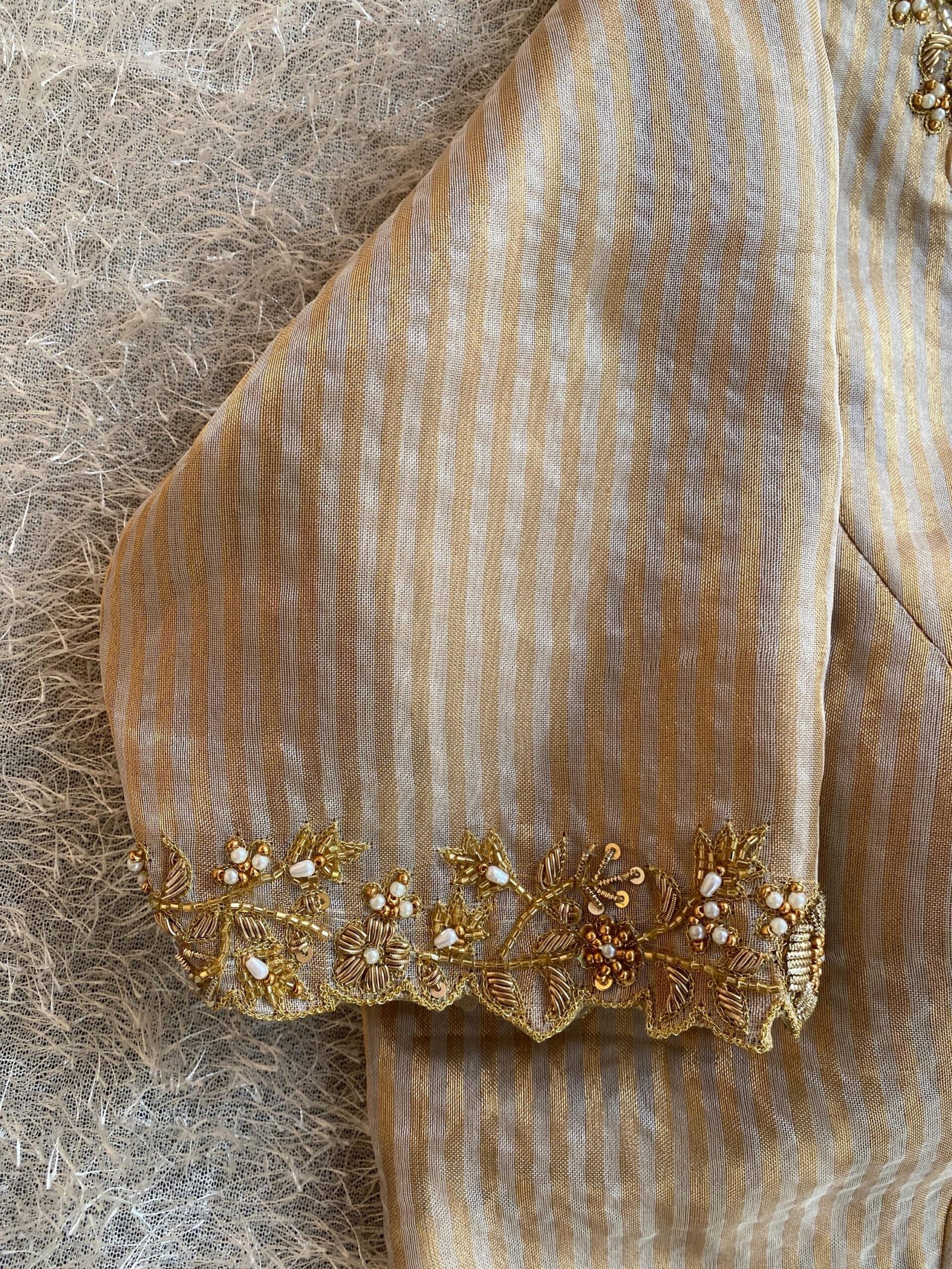 pure silk gold hand work blouse/gold stripes maggam blouse/pure tissue silk zardosi blouse/ hand embroidered blouse/ready made gold blouse