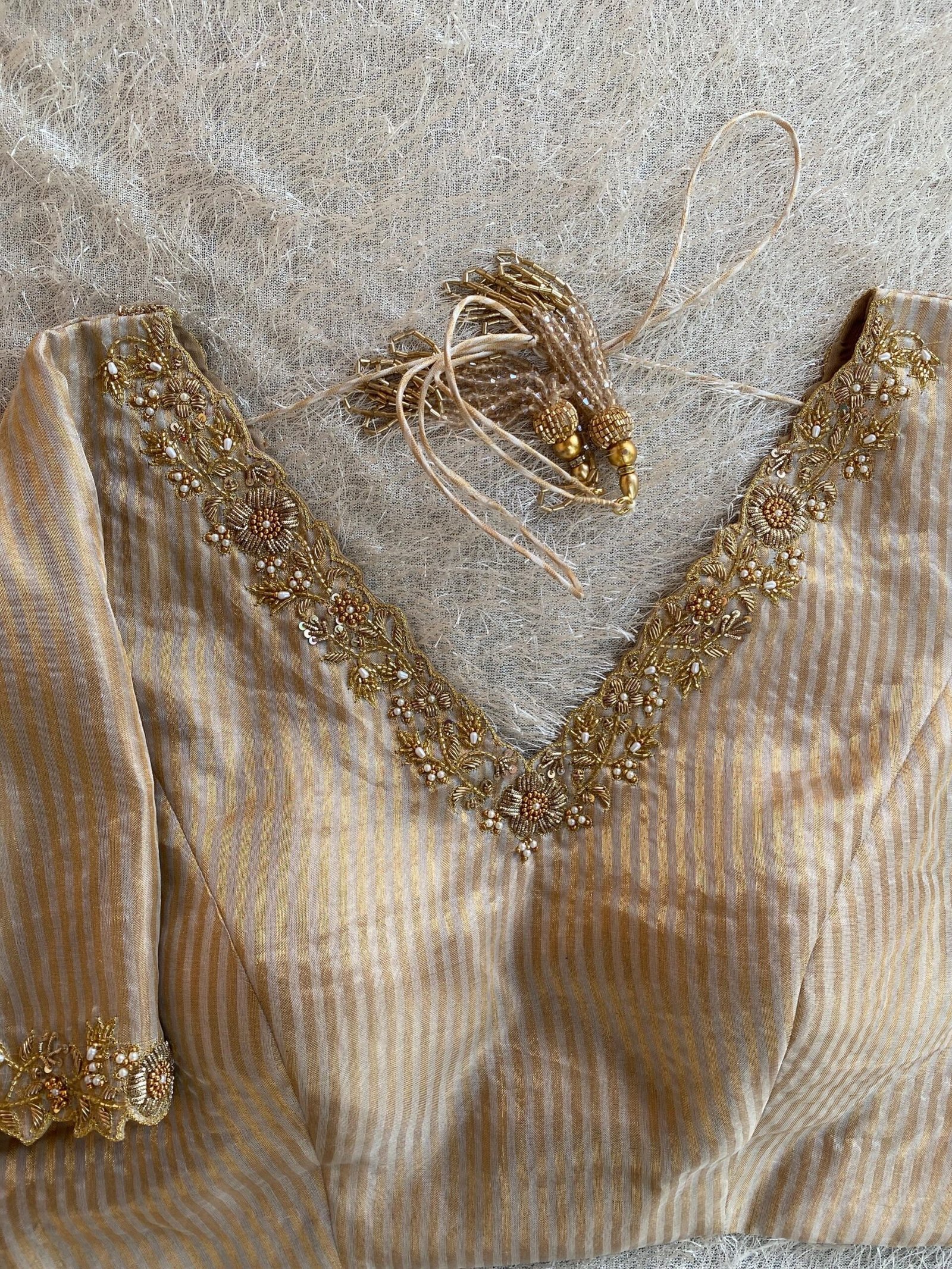 pure silk gold hand work blouse/gold stripes maggam blouse/pure tissue silk zardosi blouse/ hand embroidered blouse/ready made gold blouse