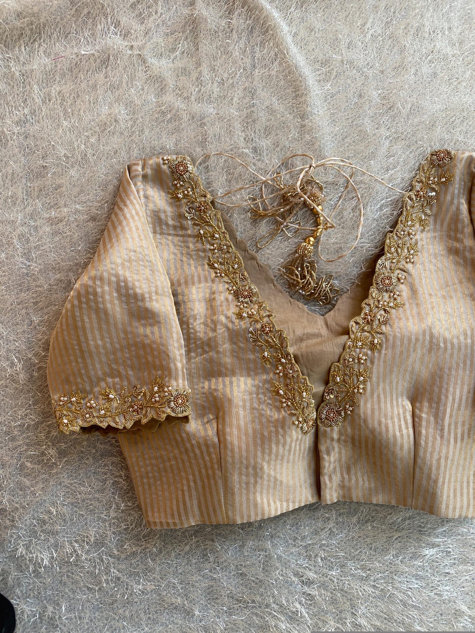pure silk gold hand work blouse/gold stripes maggam blouse/pure tissue silk zardosi blouse/ hand embroidered blouse/ready made gold blouse