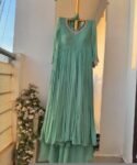 Hand Embroidered Anarkali Suit: Pista Green Georgette Indian Dress