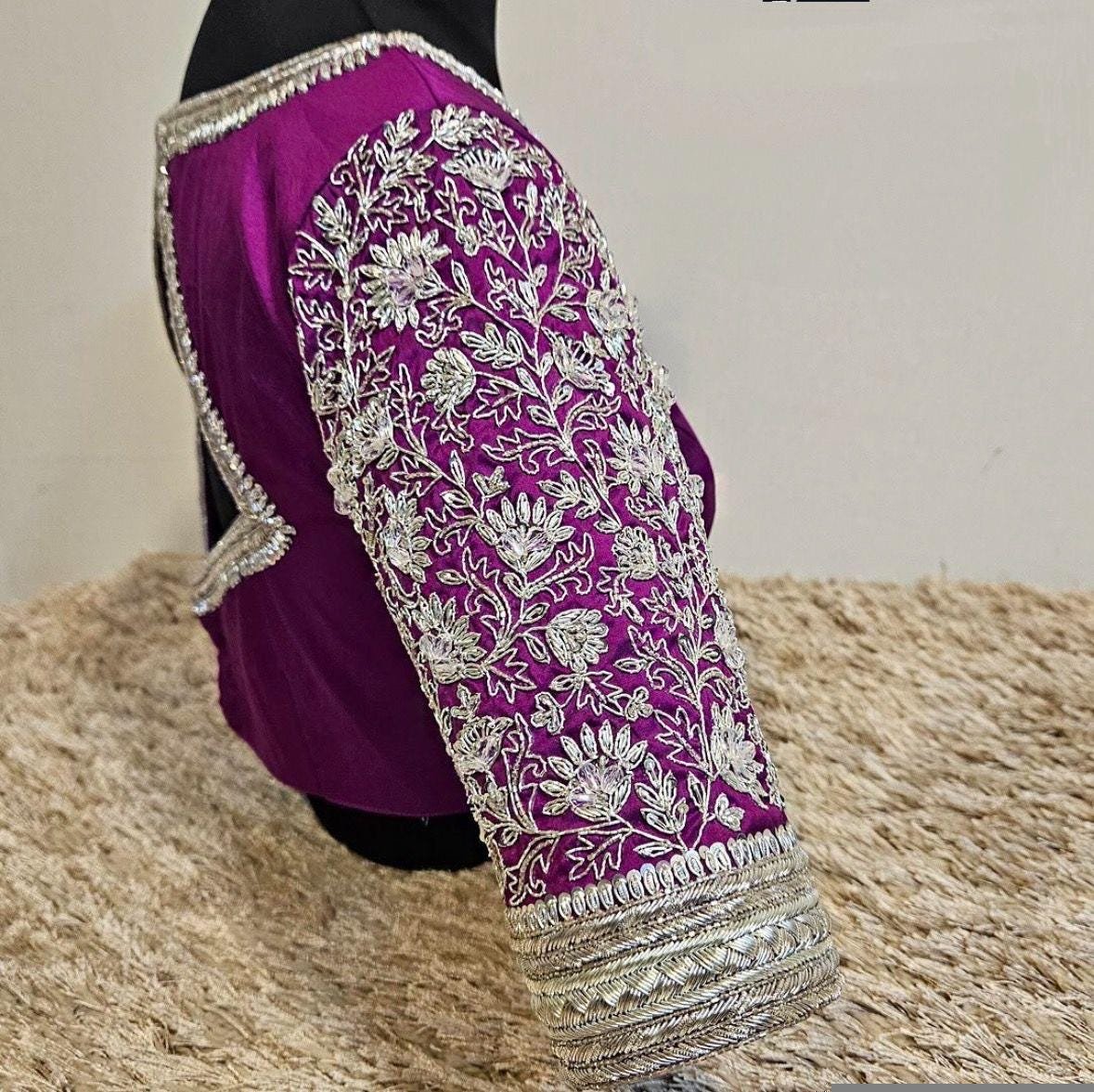 pure silk hand embroidery blouse/magenta pink maggam blouse/purple zardosi blouse/wedding hand embroidered blouse/bridal ready made blouse