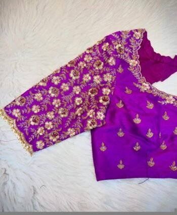 pure silk hand embroidery blouse/purple heavy maggam blouse/purple zardosi blouse/wedding hand embroidered blouse/bridal ready made blouse
