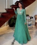 Designer Hand work Anarkali with dupatta/green anarkali suit set/pure silk anarkali dupatta USA /designer Indian long gown/womens long gown