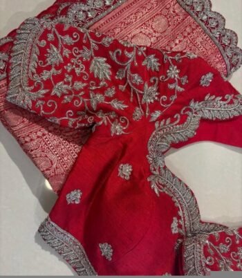pure silk hand embroidery blouse/modern saree maggam blouse/red zardosi blouse/wedding hand embroidered blouse/red bridal ready made blouse