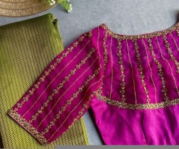 pure silk hand embroidery blouse/saree maggam blouse/purple zardosi blouse/hand embroidered blouse /magenta pink ready made blouse zardosi