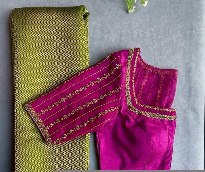 pure silk hand embroidery blouse/saree maggam blouse/purple zardosi blouse/hand embroidered blouse /magenta pink ready made blouse zardosi