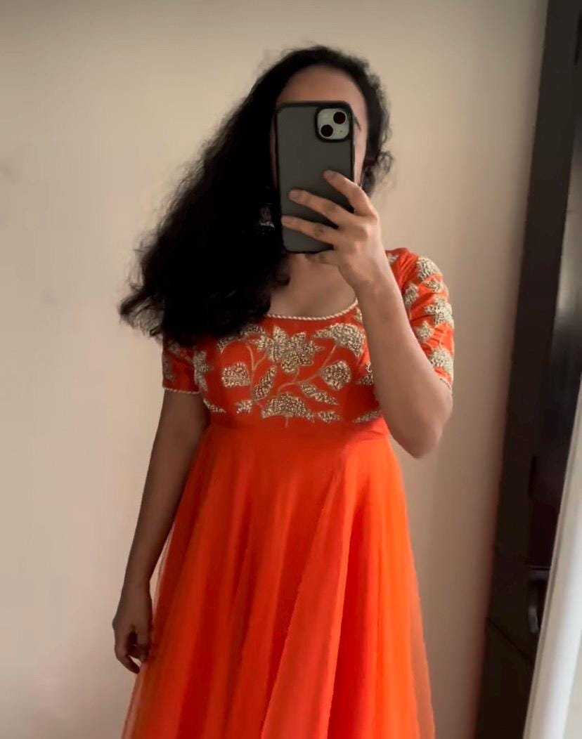 Hand embroidered Anarkali/anarkali suit set/anarkali with dupatta USA/orange kurta with dupatta/orange anarkali dress/orange kurta set usa