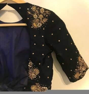 pure velvet hand embroidery blouse/v neck maggam blouse/black zardosi blouse/velvet hand embroidered blouse/black velvet ready made blouse