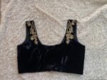 pure silk hand embroidery blouse/velvet saree maggam blouse/black zardosi blouse/hand embroidered moderblouse/black velvet sleeveless blouse