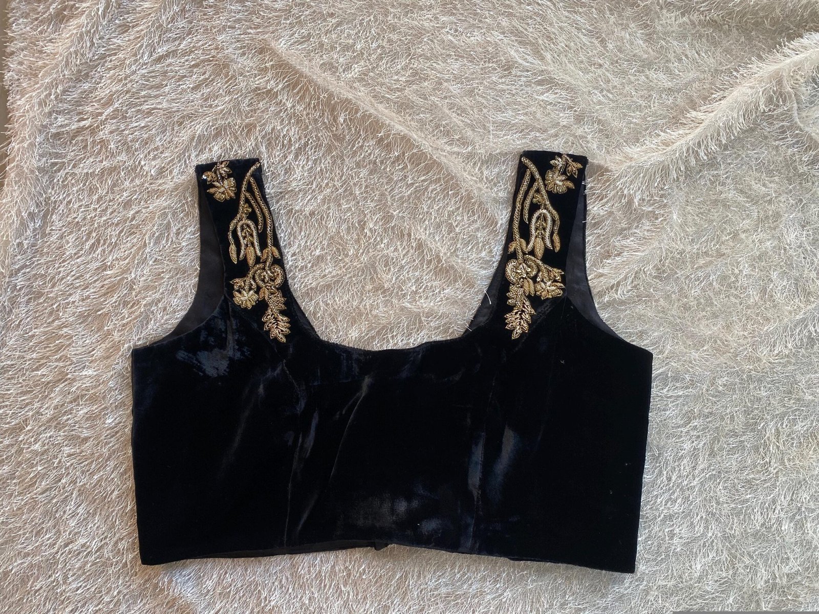 pure silk hand embroidery blouse/velvet saree maggam blouse/black zardosi blouse/hand embroidered moderblouse/black velvet sleeveless blouse