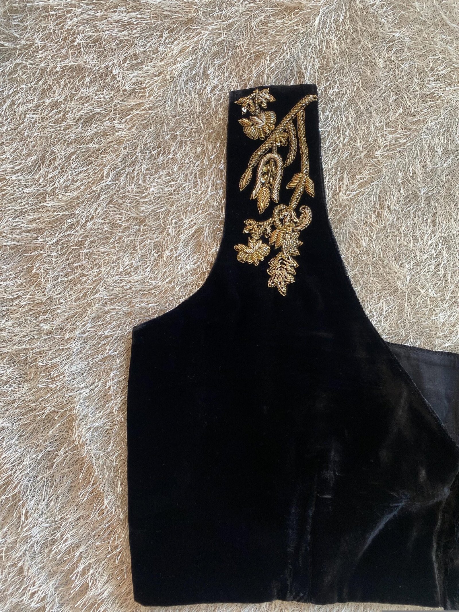 pure silk hand embroidery blouse/velvet saree maggam blouse/black zardosi blouse/hand embroidered moderblouse/black velvet sleeveless blouse