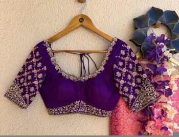 Purple Silk Saree Blouse: Hand Embroidered Zardosi Bridal Top