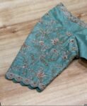 pure silk hand embroidery blouse /maggam blouse/blue raw silk zardosi blouse/hand embroidered blouse/ice blue elbow sleeve ready made blouse