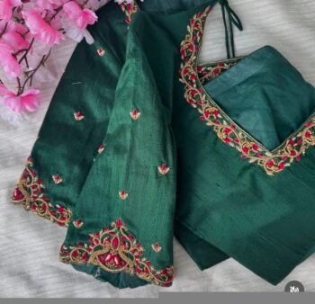 pure silk hand embroidery blouse/saree maggam blouse/green zardosi blouse/hand embroidered blouse/dark green ready made blouse zardosi