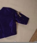 Navy Blue Silk Saree Blouse: Hand Embroidered Zardosi Crop Top