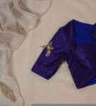 Navy Blue Silk Saree Blouse: Hand Embroidered Zardosi Crop Top